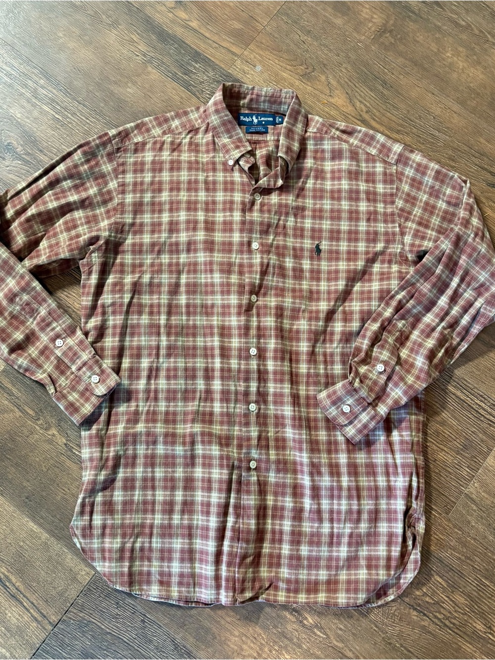 Ralph Lauren McMeel‎ Men's M Shirt Brown Plaid Long Sleeve Pocket Cotton Preppy